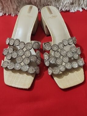 Sam Edelman Winter Slide Block Heel Sandal Gold Leaf